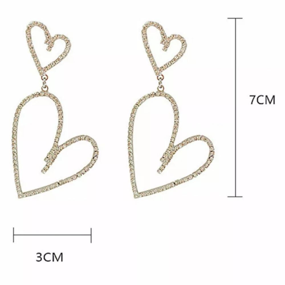 rhinestone heart earrings gold OR‎ silver - Picture 3 of 3